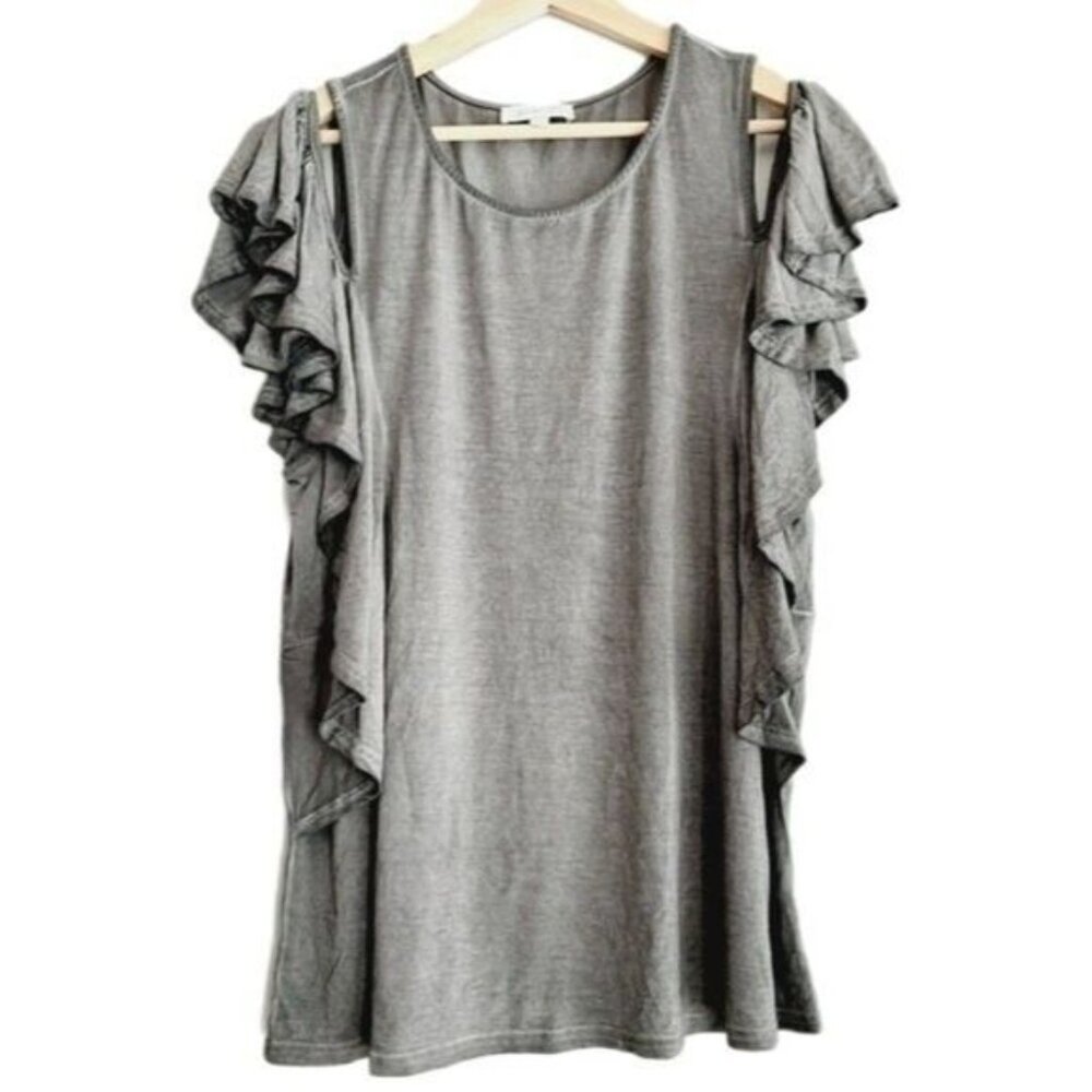 GRACE & LACE Burnout Cold-shoulder Ruffle Top Sz M